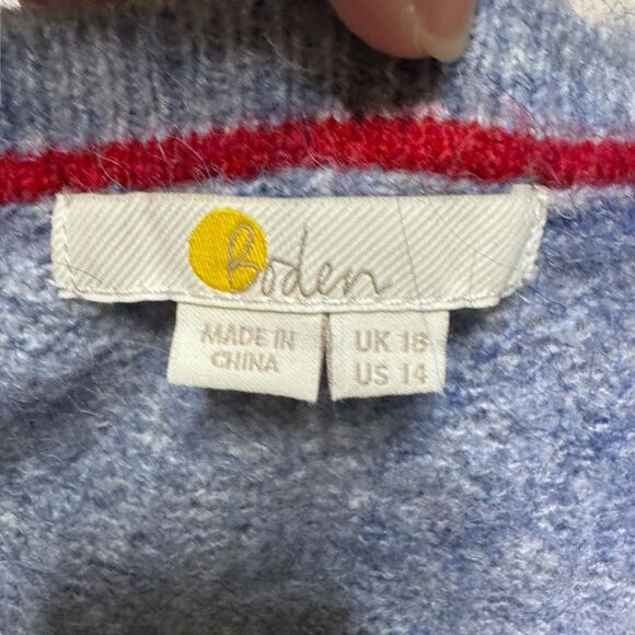 Boden Wool Blend Lace Pointelle Blue Fluffy Cardigan Ruffle Cuffs Sz 14 - Picture 5 of 9